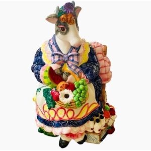 Vintage FITZ & FLOYD Multicolored Large Ceramic Country Barnyard Cow Cookie Jar